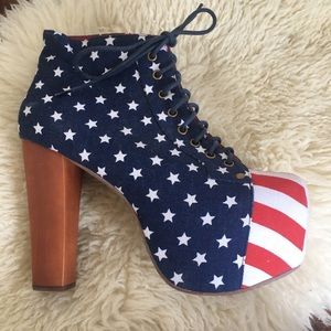 JEFFREY CAMPBELL “Lita Fab” flag booties sz 9